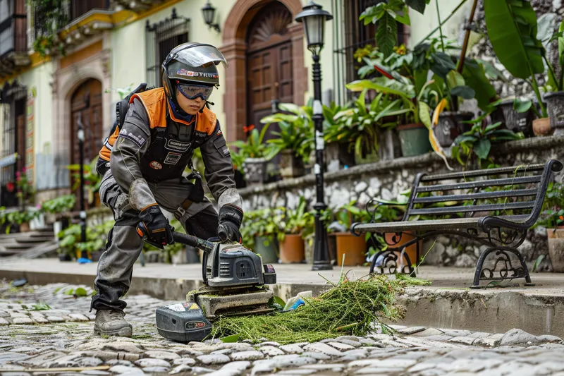 Como lidiar con obstaculos y mobiliario urbano al usar desbrozadoras